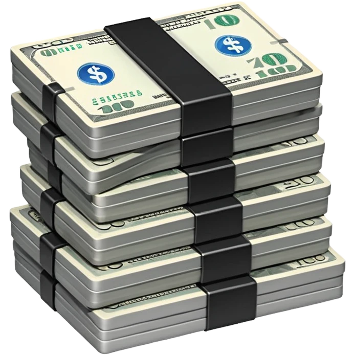 Metallic black-and-white money pack emoji, simple geometric stack of bills, reflective surfaces, flat futuristic icon, minimal style
 emoji