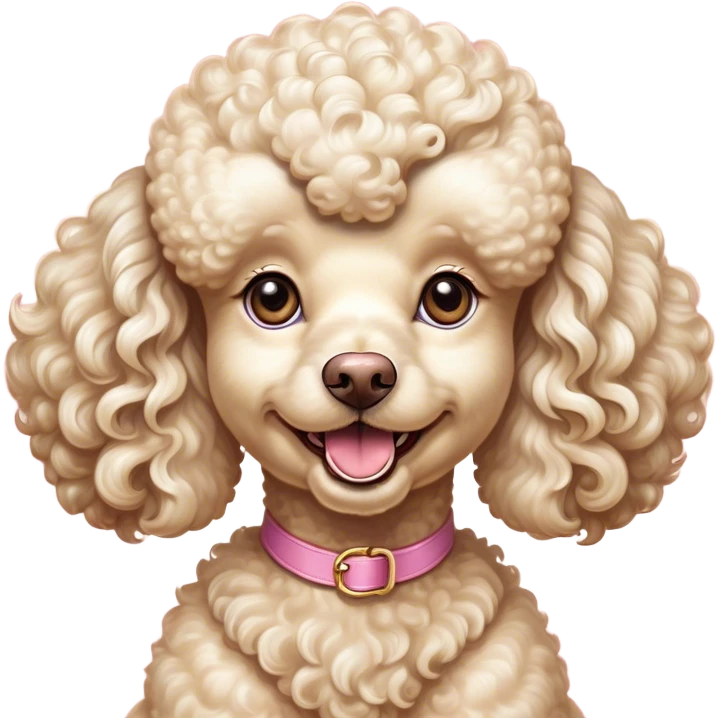 Cinematic Comical Cream Poodle Portrait Emoji, Head tilted dramatically with an exaggeratedly amused expression, featuring a glossy, curly cream Fur with a radiant sheen, wide, expressive warm eyes filled with playful disbelief, Simplified yet hilariously expressive features, highly detailed, glowing with a slightly sassy glow, high shine, dramatic yet playful, stylized with an air of cheeky mischief, bright and endearing, soft glowing outline, capturing the essence of a spirited and over-the-top companion, so meme-worthy it feels like it could side-eye its way into internet fame instantly! emoji