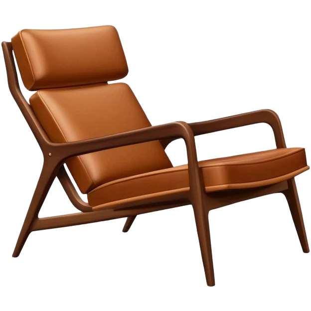 Mid century modern lounge chair with wooden arms and leather seat emoji