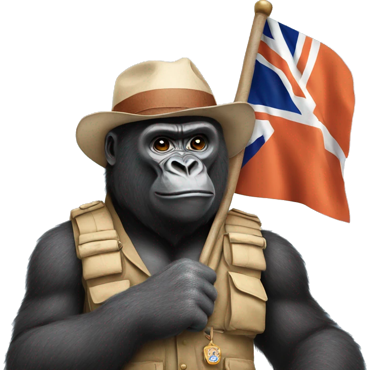 gorilla wearing paddington attire holding indian flag emoji