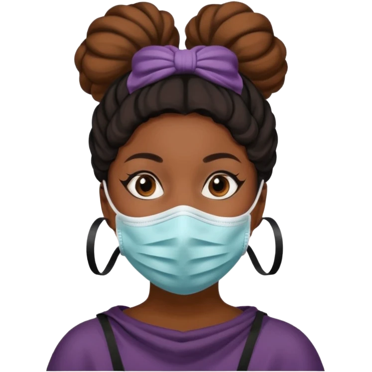 bun haired black woman with covid mask emoji