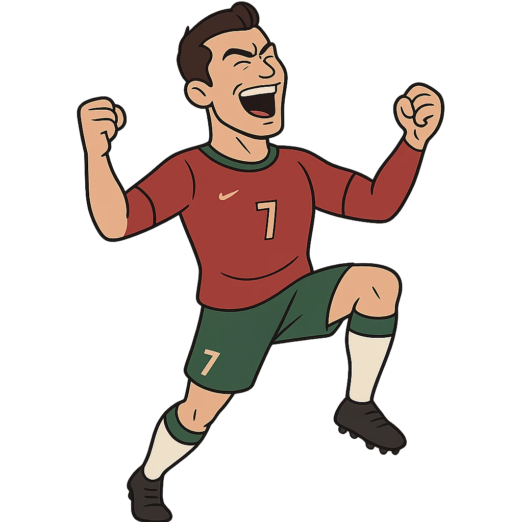 Ronaldo as a cartoon character in a soccer uniform, celebrating a goal. emoji