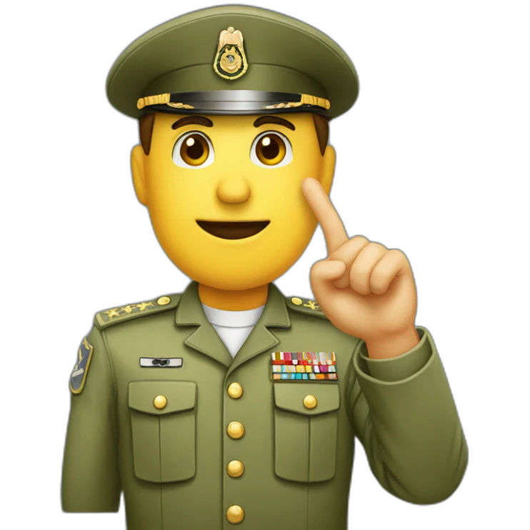 saludo militar, mano en la frente emoji