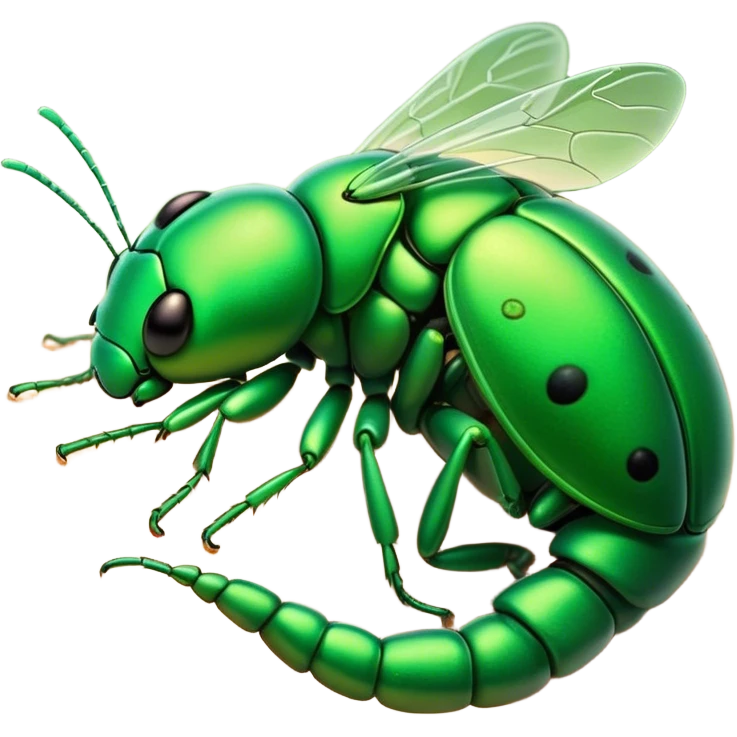 Meme-Worthy Cute Sleeping Green Bugdie Portrait Emoji, Head resting peacefully with a contented smile, showcasing a tiny, endearing build and a luxuriously smooth emerald exoskeleton, eyes shut in a serene nap, Simplified yet hilariously adorable features, highly detailed, glowing with a soft, drowsy light, high shine, relaxed and utterly lovable, stylized with an air of playful laziness, bright and heartwarming, soft glowing outline, capturing the essence of a comically sleepy insect, so meme-worthy it feels like it could instantly become the next viral sensation of adorable slumber! emoji