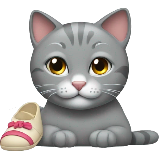 Grey cat putting a slipper on its head emoji