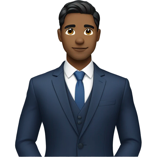 Handsome male, black hair, wearing dark blue suits, Background with buildings, light white skin emoji