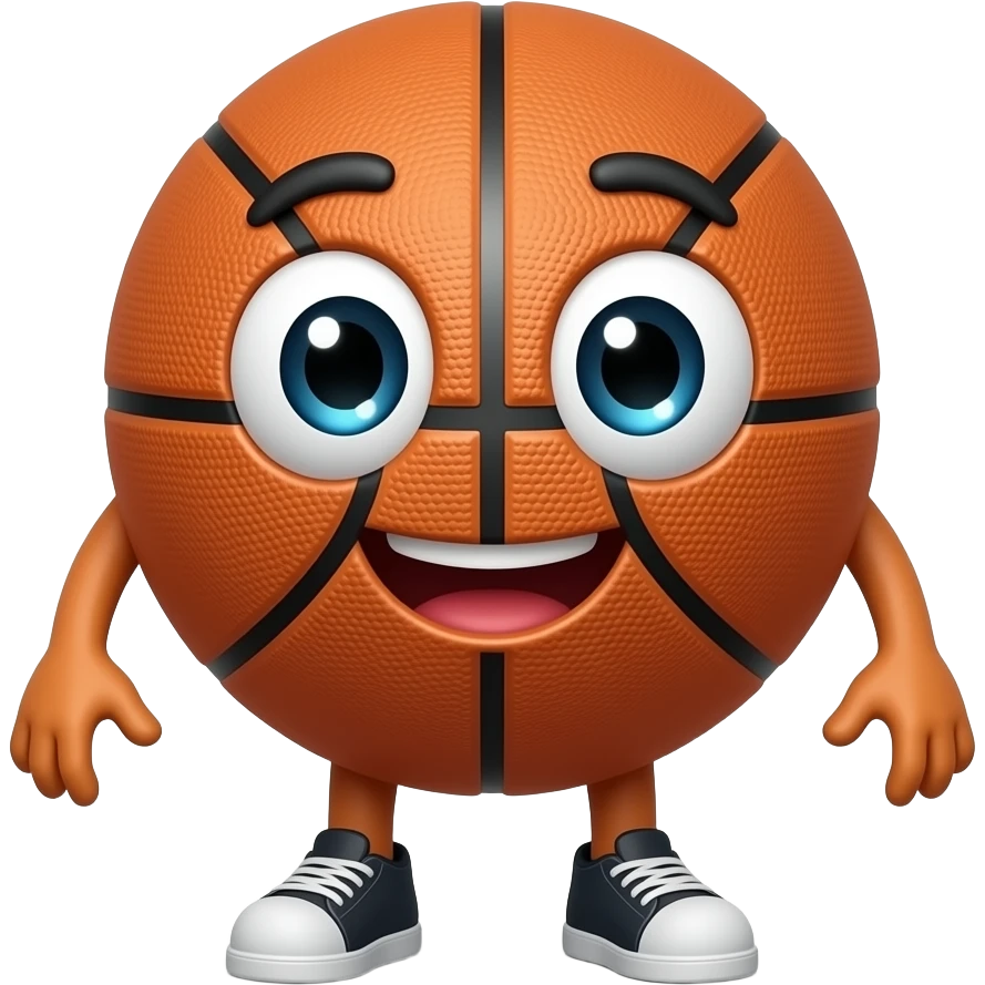 Custom iOS emoji with no blur and a white background. The topic of the emoji is "basketball with legs and a face". It MUST maintain the general apple iOS emoji style. emoji