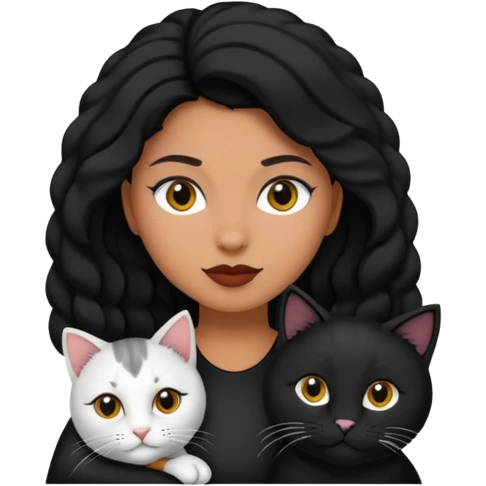 Una mujer de pelo negro blanca con gatos al lado emoji