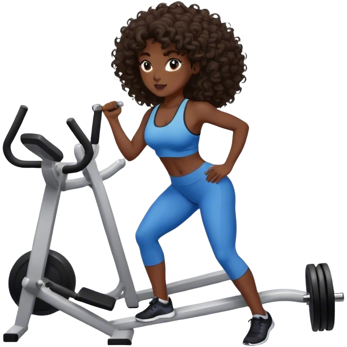 brunette curl medium hair woman black skin working out emoji