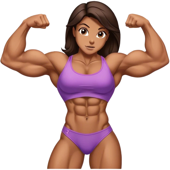 brunette, muscular, cut, bodybuilder girl, flexing, abs, pecs, biceps, muscles emoji