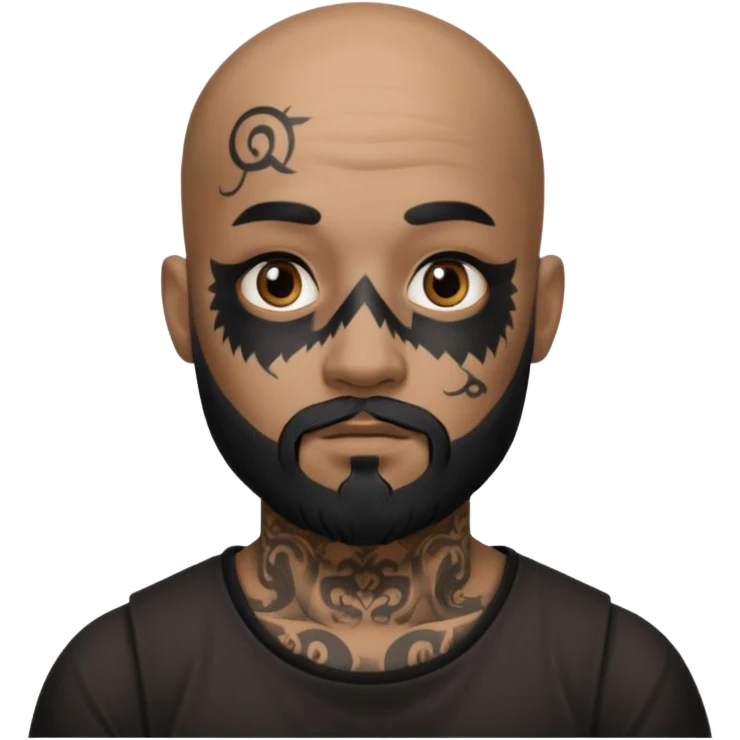 bald bearded man with black face tattoo emoji