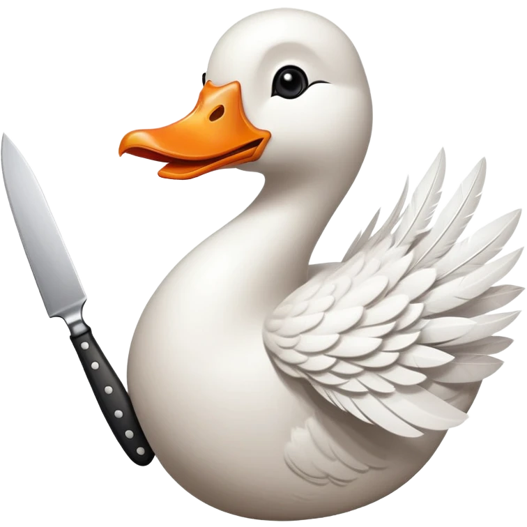 cartoon goose with orange beak holding a kitchen knife emoji
