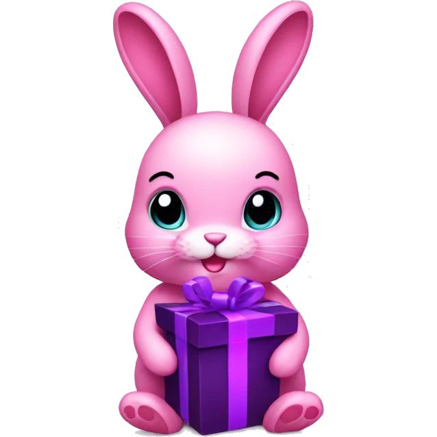 pink bunny with a gift purple emoji