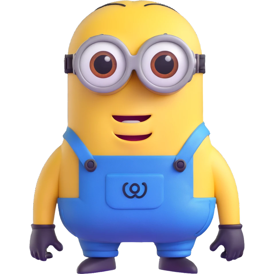 yellow minion with one eye, goggles, blue overalls emoji