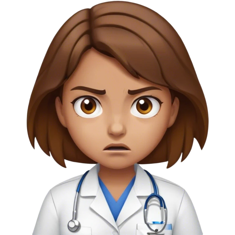 Girl with brown hair who hates working at the hospital and is very angry emoji