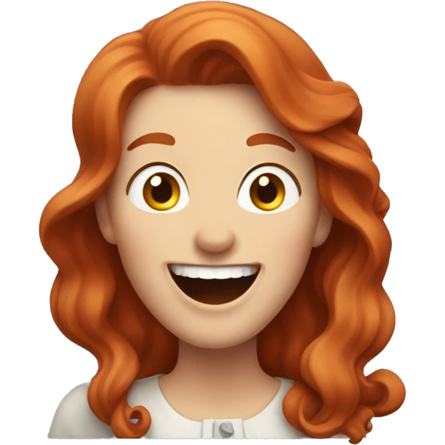 Pale, Long Wavy haired red head woman laughing and pointing emoji