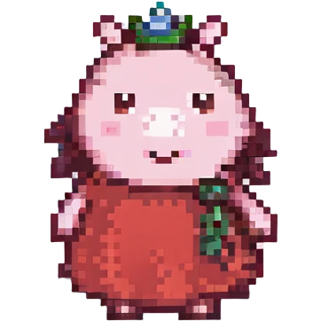 Peppa Pig, pixel art style, standing and smiling, minimal details, classic pink and red colors emoji