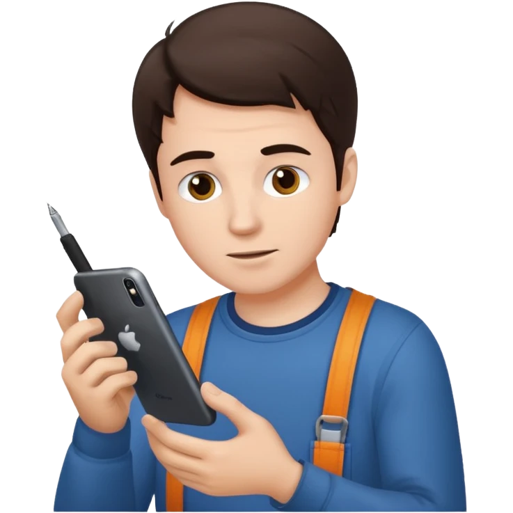 make a white guy with dark brown hair repairing an iphone emoji