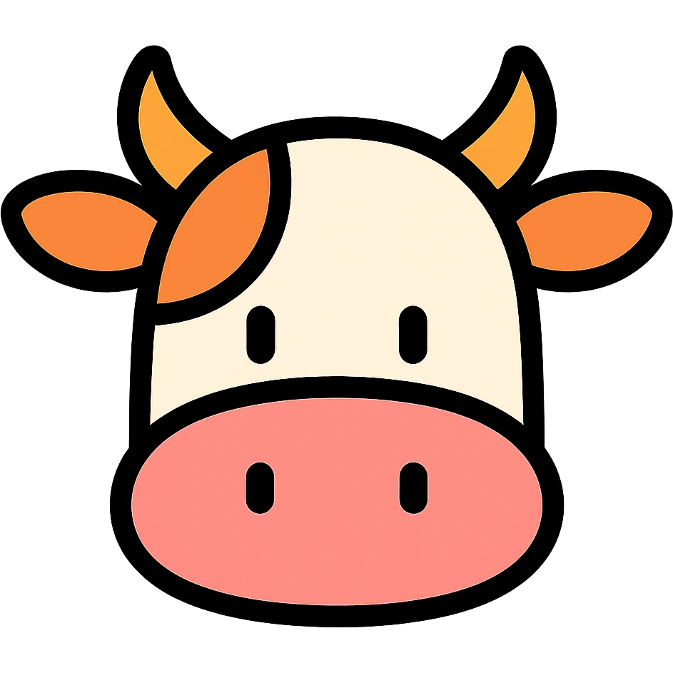 Show only the cow's head in a color outlined icon style with black outlines and color fill, playful and modern, no background. emoji