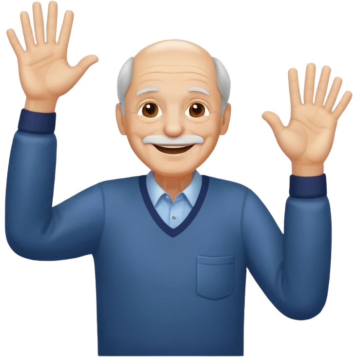 Old man smiling holding up jazz hands  emoji