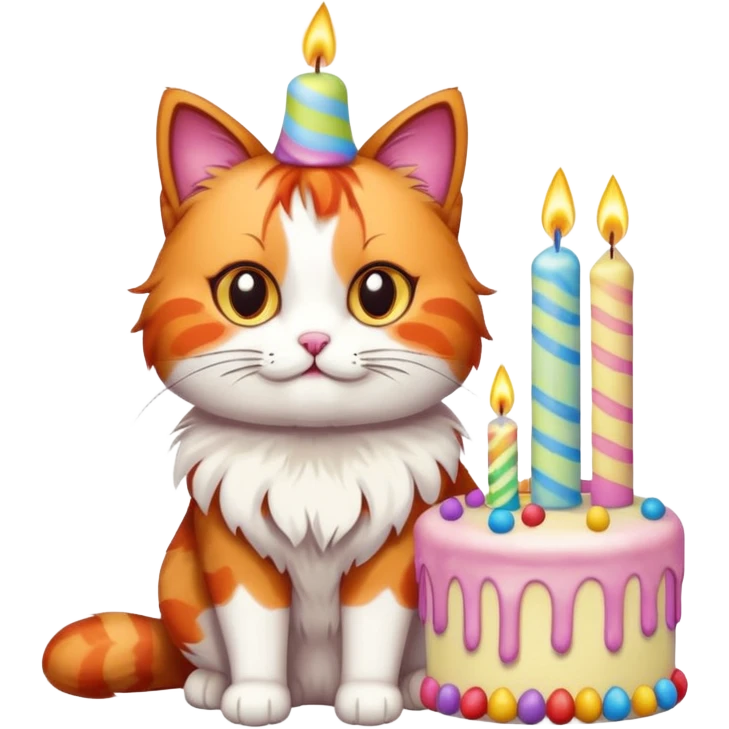 Calico with birthday cake emoji