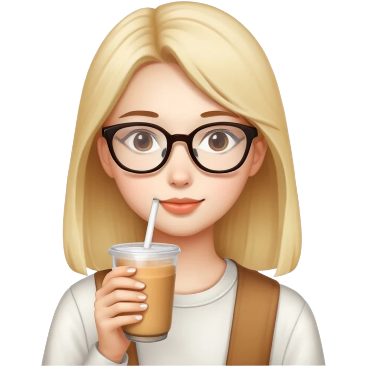 A girl wearing glasses drinking milk tea emoji