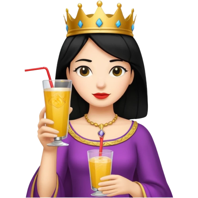 black haired queen with drink emoji