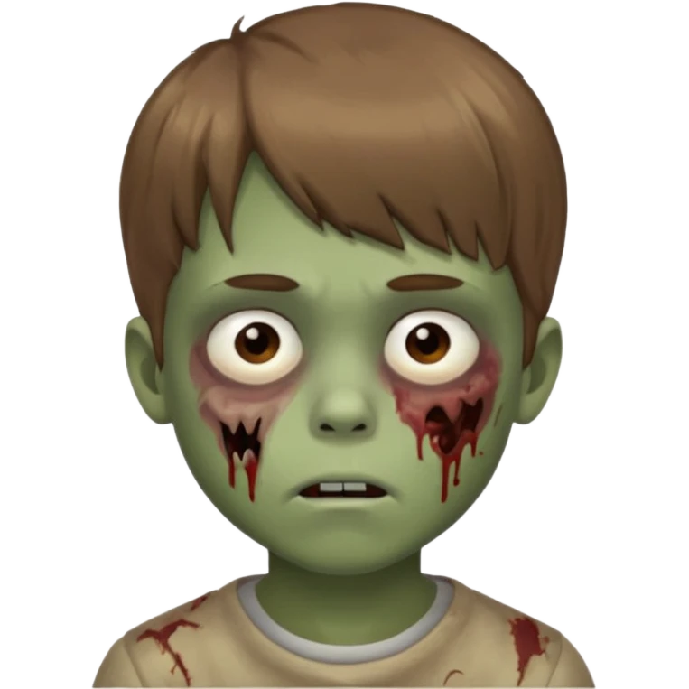 quero um emoji de um menino com pele de zumbi cabelo castanho claro e de franja olhos menores boca fechada  emoji