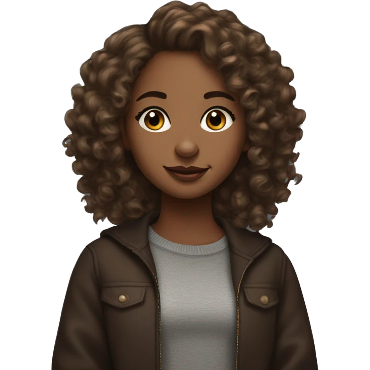 Brownskin girl with mid curly side part curls in dark brown with mascara and nose piercing emoji
