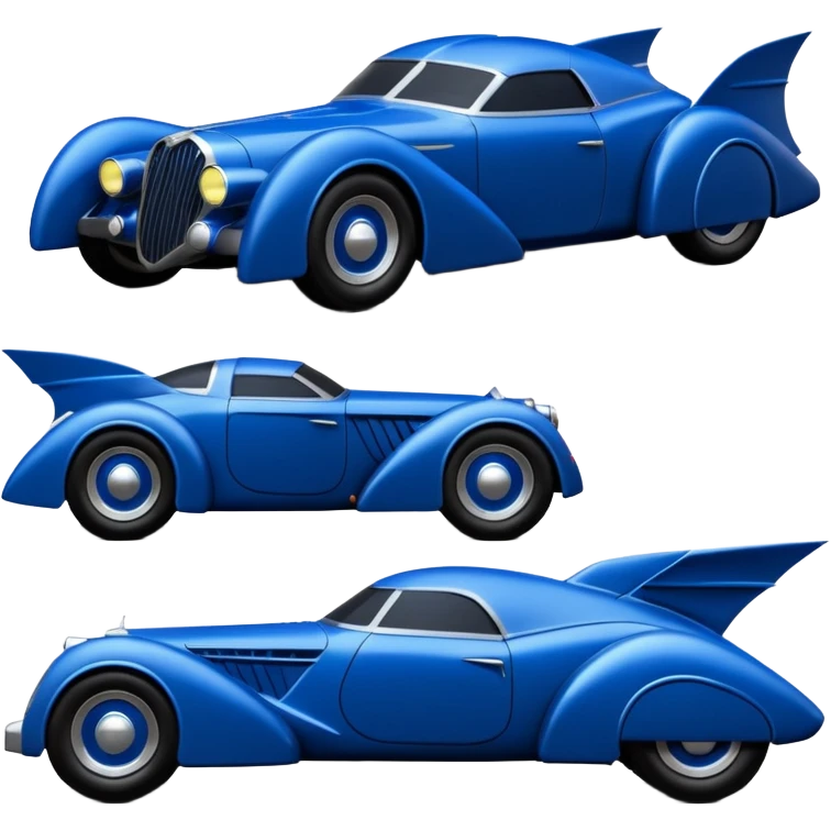  the animated series aerodynamic alien opulent dark knight futuristic concept Batmobile loosely based on 1936 cord 812(flat long straight faceted mechanical body) winged stealthy blue flat headlight covers street hot rod  emoji