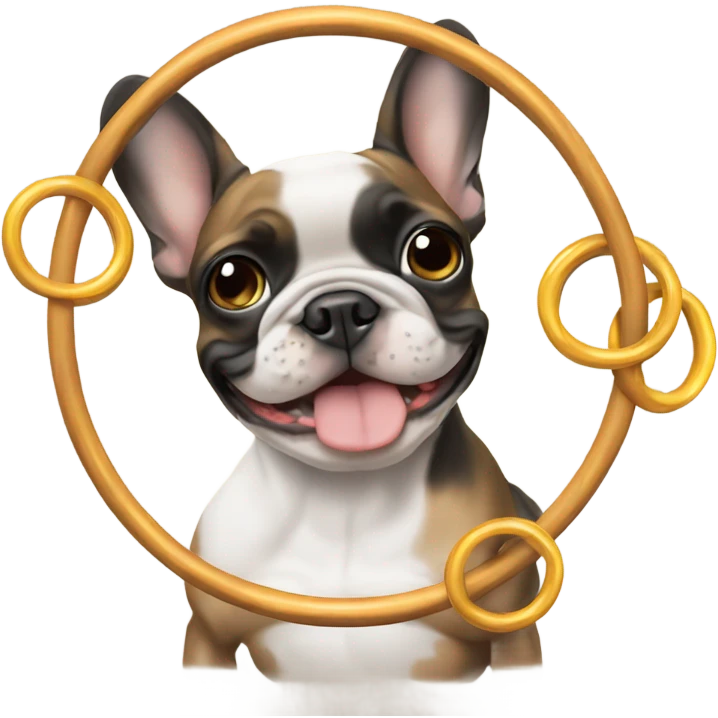 Frenchie playing with rings emoji