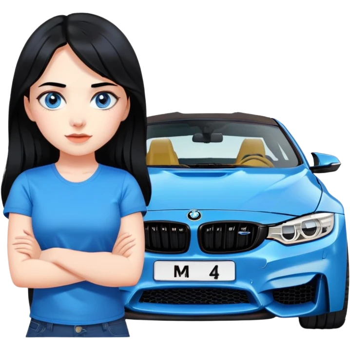 Make a cute Russian girl with black hair and blue eyes with a BMW m4 emoji