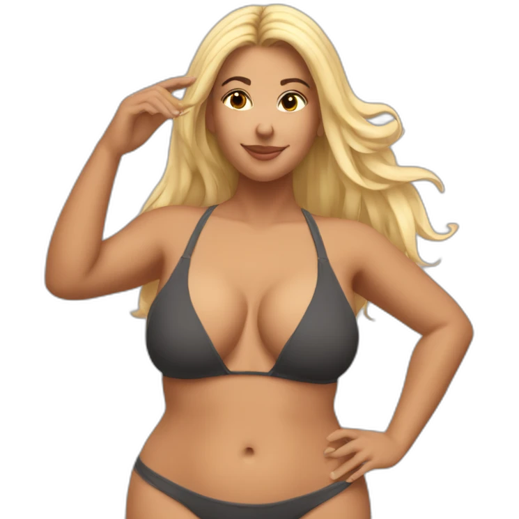 Slim-thicc Caucasian woman bikini hands in hair pose (beach body) emoji
