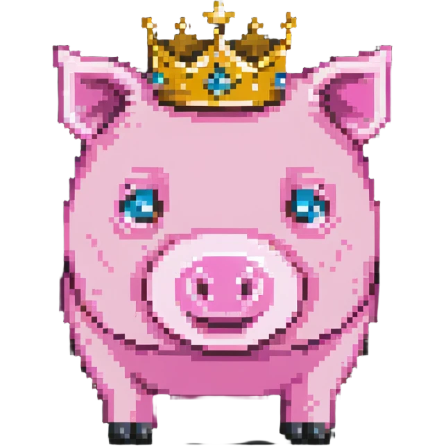 minecraft pig full body pink blocky animal with square head wearing a crown emoji