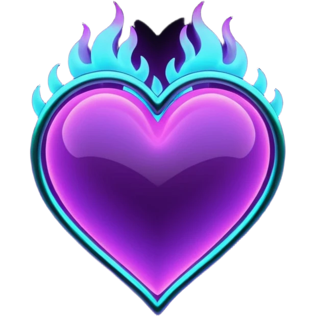 futuristic minimalistic fire heart made of purple (#8B5CF6) and cyan (#00E0FF) neon lines, dark background, digital tech aesthetic, no face, 1:1 aspect ratio emoji