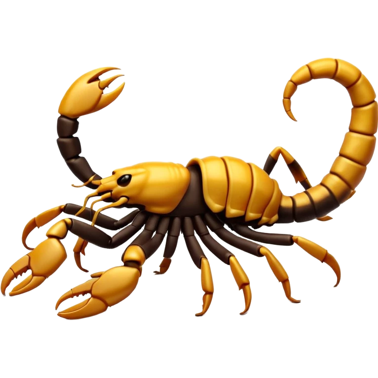 A 3D cartoon scorpion with shiny dark body and curled tail, on a light surface, realistic Memoji-style, soft lighting. emoji