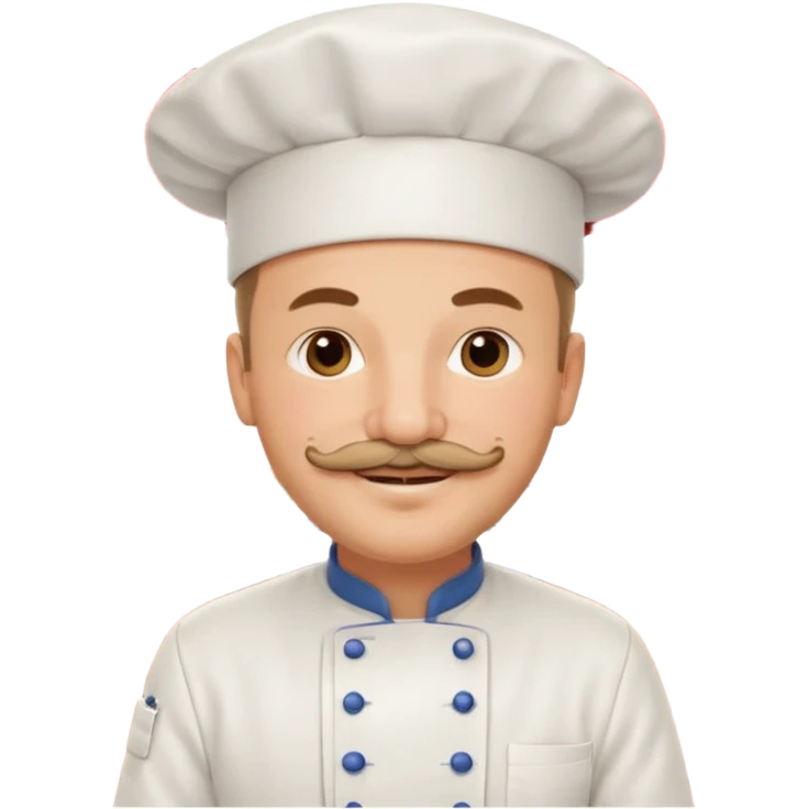 Est-ce que tu peux me faire un chef cuistot qui ressemble à Philippe Etchebest et qui est devant un restaurant? Est-ce que tu peux le faire souriant, avec une moustache de cuistot? 
 emoji