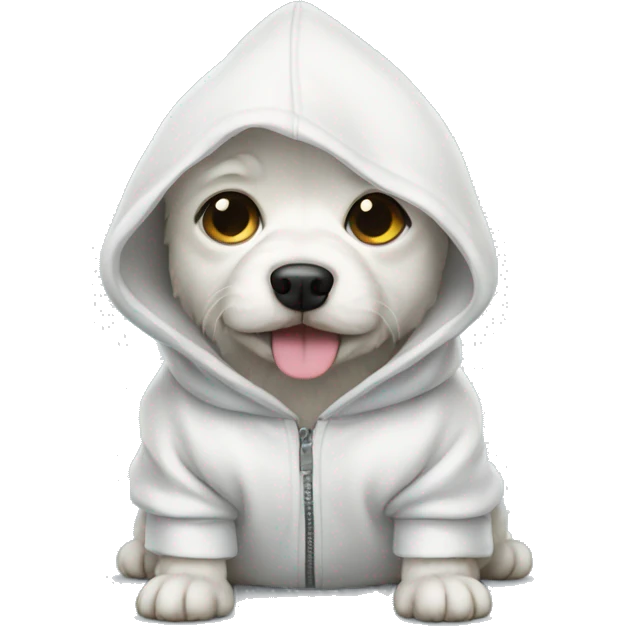 Small white dog with hoodie emoji