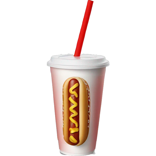 styrofoam cup with red straw and a hot dog printed on it emoji