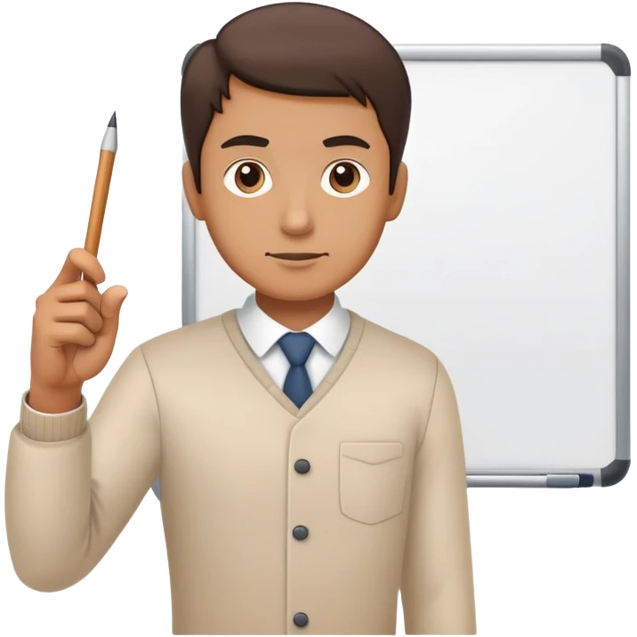 a man holding a pointing stick pointing at a whiteboard emoji