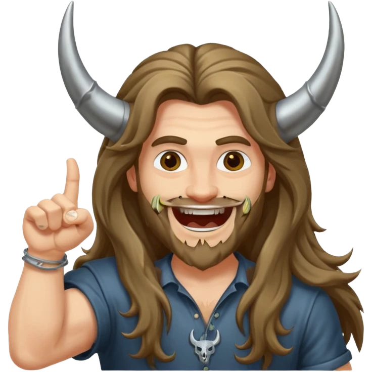 Long haired guy throwing up metal horns emoji