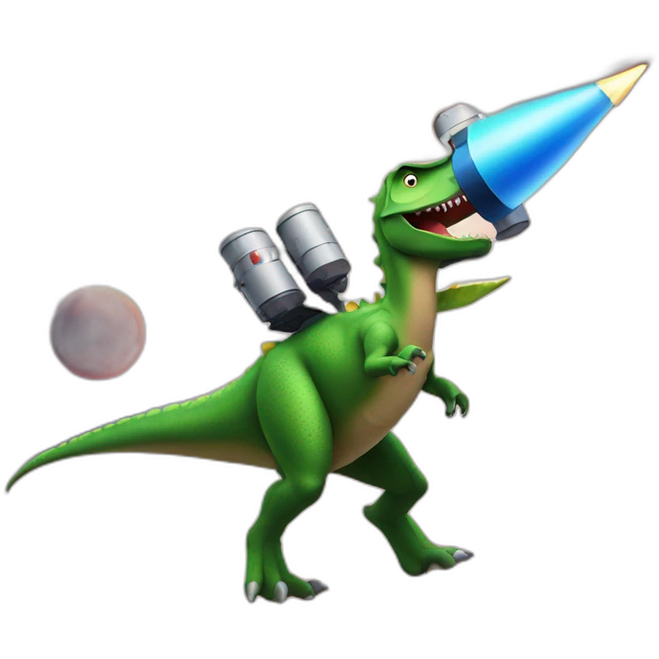 dinosaur shooting a rocket launcher into space emoji