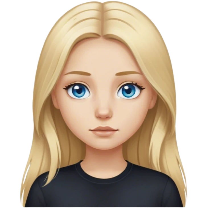 blonde polish girl, long dirty blonde hair in a middle part, long eyelashes, blue eyes, black shirt  emoji