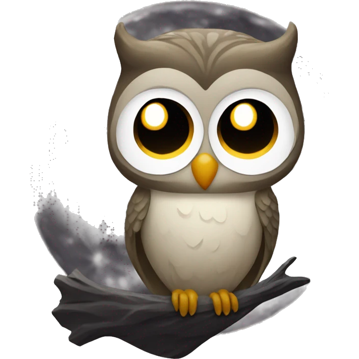 Owl sitting on moon face emoji
