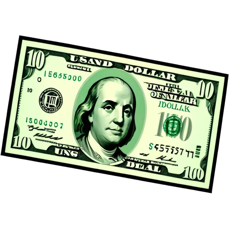 3D realistic US 100 dollar bill sticker, slight perspective, centered, clean cutout, transparent background, no text, no watermark emoji