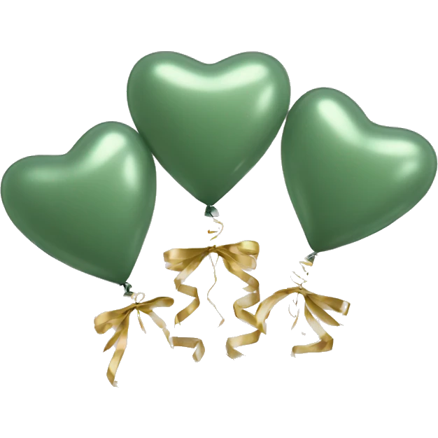 Aesthetic sage green 3 heart shaped balloons with gold ribbons emoji