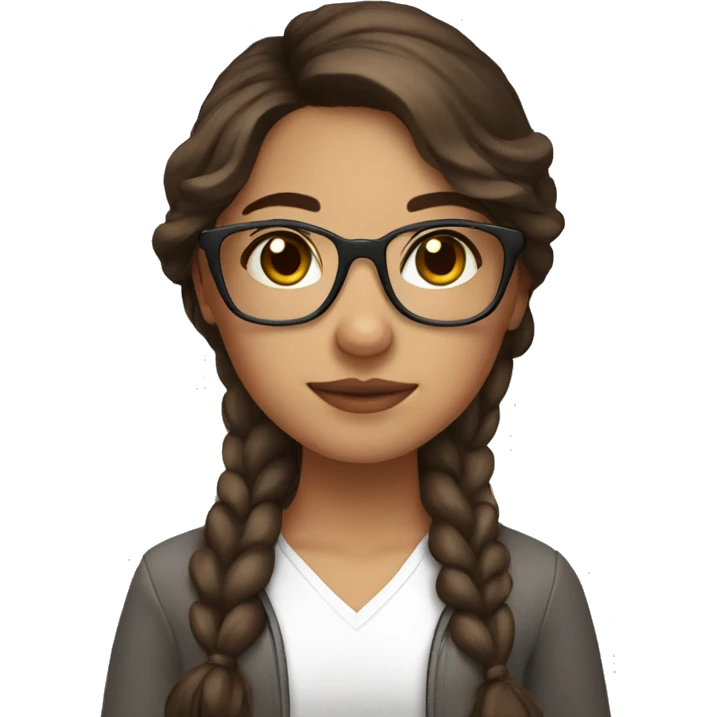 Mexican girl with brown hair brown eyes and clear glasses making a heart with hands emoji