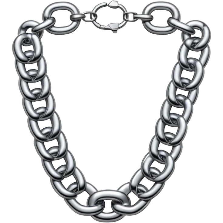 A thick luxury chain emoji made of liquid silver chrome, smooth rounded links, glossy metallic reflections, heavy swag aesthetic, minimalistic iOS emoji style, centered, clean white background emoji