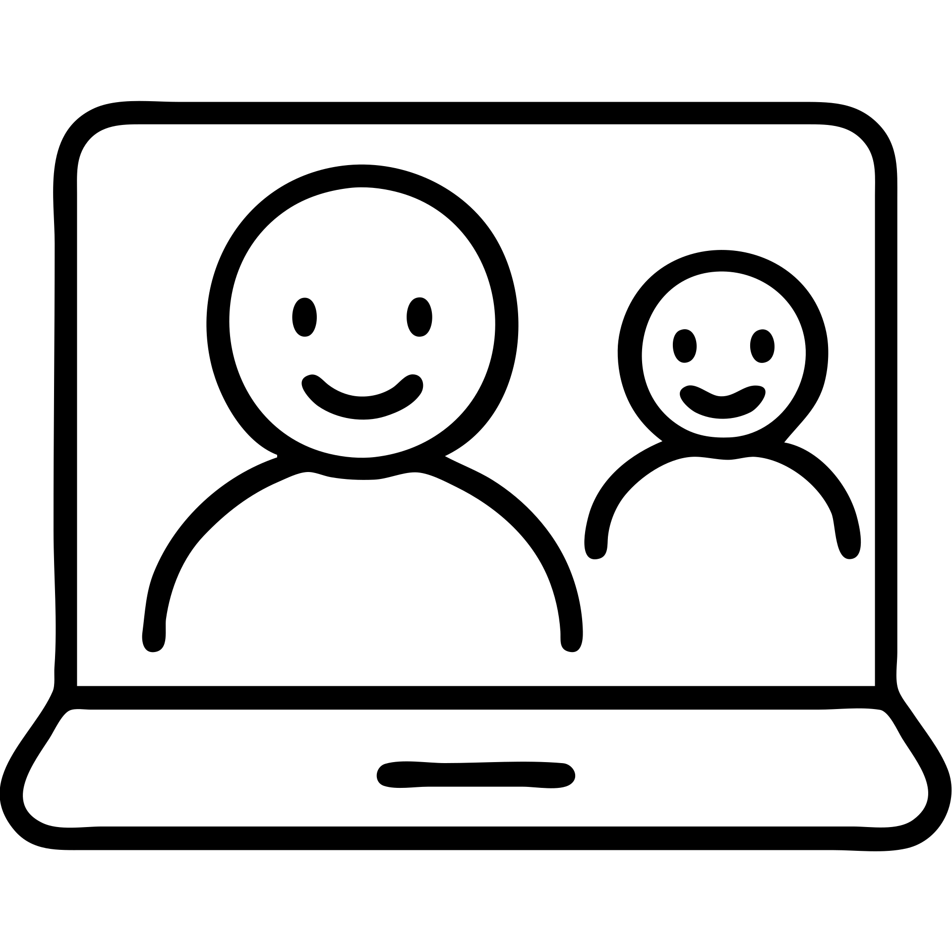 Minimalist illustration of a virtual meeting with two smiling individuals, one on a laptop screen, expressing connection and communication. emoji