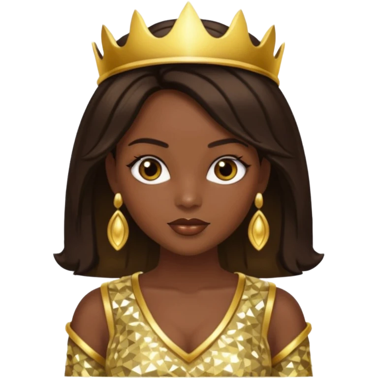 Bilquis from American Gods with dark skin, dark brown hair, gold outfit emoji